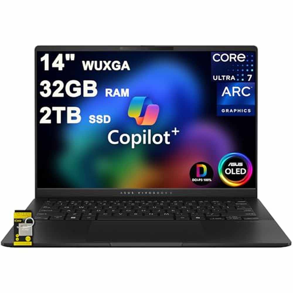 ASUS Vivobook S 14 Lightweight Laptop AI-Powered PC Copilot+ Laptop for Creator Designer Business Professional 14" OLED Intel 8-core Ultra 7 258V (>Ultra 9 185H) 32GB RAM 2TB SSD Win11 ICP Hub