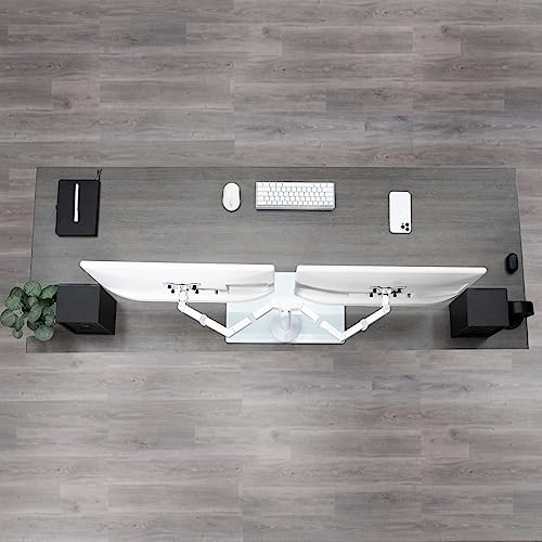 VIVO Freestanding Dual Monitor Stand with Sleek Glass Base and Adjustable Arms, Mounts 2 Screens up to 32 inch and 22 lbs Each, White, STAND-V002FGW