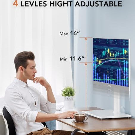 Single LCD Computer Monitor Free-Standing Desk Stand Riser for 13 inch to 32 inch Screen with Swivel, Height Adjustable, Rotation, Holds One (1) Screen up to 77Lbs(HT05W-001) White