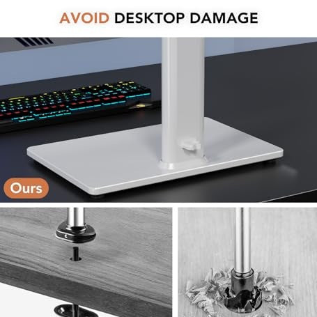 Single LCD Computer Monitor Free-Standing Desk Stand Riser for 13 inch to 32 inch Screen with Swivel, Height Adjustable, Rotation, Holds One (1) Screen up to 77Lbs(HT05W-001) White