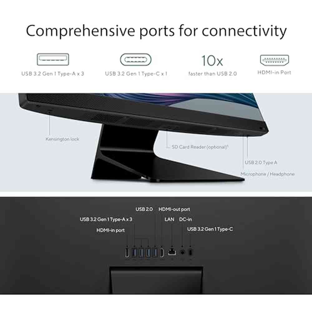ASUS M3702 All-in-One, 27” FHD Display, AMD Ryzen™ 5 7520U Processor, 16GB RAM, 1TB SSD, Windows 11 Home, Kensington Lock, Black, M3702WFA-PB506
