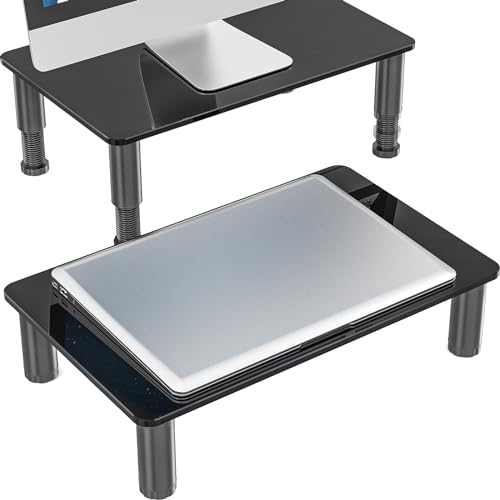 2 Pack Computer Monitor Stand Riser with Height Adjustable Multi Media Desktop Stand for Flat Screen LCD LED TV, Laptop/Notebook/Xbox One, Black HD01B-202