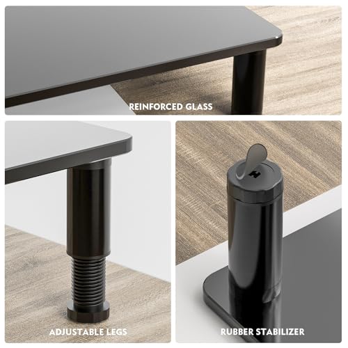 2 Pack Computer Monitor Stand Riser with Height Adjustable Multi Media Desktop Stand for Flat Screen LCD LED TV, Laptop/Notebook/Xbox One, Black HD01B-202