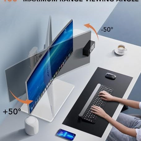 Single LCD Computer Monitor Free-Standing Desk Stand Riser for 13 inch to 32 inch Screen with Swivel, Height Adjustable, Rotation, Holds One (1) Screen up to 77Lbs(HT05W-001) White