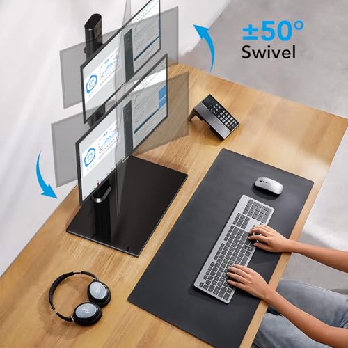 Dual Monitor Stand - Vertical Stack Screen Free-Standing Desk Mount Arm Riser Fits Two 13 to 34 Inch Computer Monitors with Swivel, Tilt, Height Adjustable, VESA Stand 100 x 100mm, 75 x 75mm AX05TB02