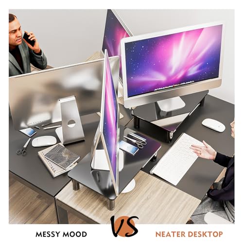 2 Pack Computer Monitor Stand Riser with Height Adjustable Multi Media Desktop Stand for Flat Screen LCD LED TV, Laptop/Notebook/Xbox One, Black HD01B-202