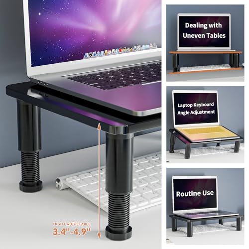 2 Pack Computer Monitor Stand Riser with Height Adjustable Multi Media Desktop Stand for Flat Screen LCD LED TV, Laptop/Notebook/Xbox One, Black HD01B-202