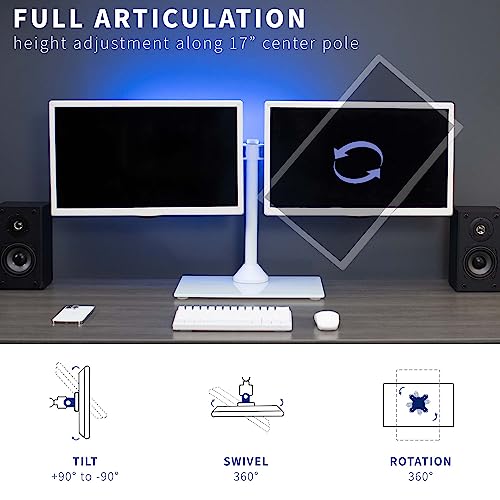 VIVO Freestanding Dual Monitor Stand with Sleek Glass Base and Adjustable Arms, Mounts 2 Screens up to 32 inch and 22 lbs Each, White, STAND-V002FGW