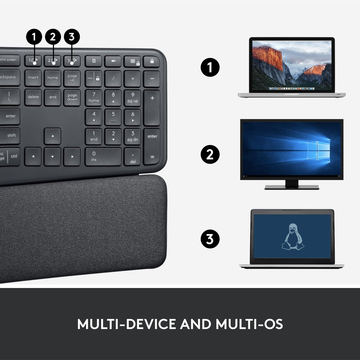Logitech ERGO K860 Wireless Ergonomic Keyboard - Split Keyboard, Wrist Rest, Natural Typing, Stain-Resistant Fabric, Bluetooth and USB Connectivity, Compatible with Windows/Mac, Black