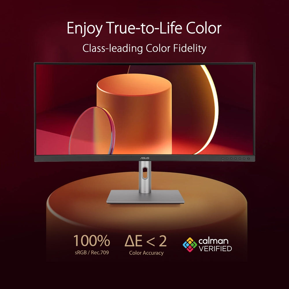 ASUS ProArt Display 34” Ultrawide Curved Professional HDR Monitor (PA34VCNV) - IPS, 21:9 3440 x 1440, 3800R Curve, 100% sRGB/Rec709, ΔE<2, Calman Verified, USB-C Docking PD 96W, RJ45, 3 Year Warranty