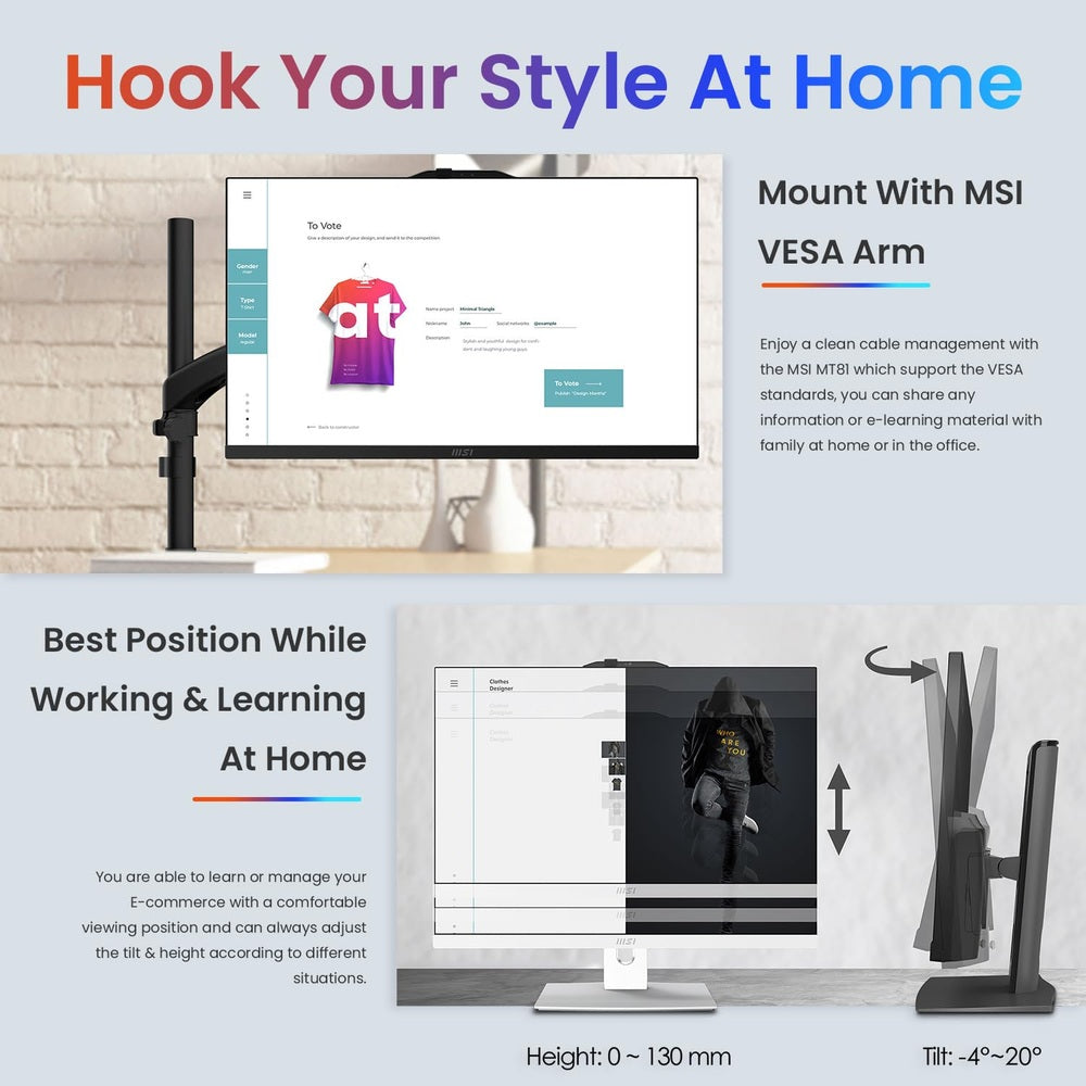 MSI Pro Modern 23.8" FHD AIO Desktop, Touchscreen, 10 Cores Intel Core 5 120U, 64GB DDR5 RAM, 2TB SSD, Adjustable Height & Angle, IR Webcam, AI Engine, Win11 P, Bundle with ADATA 512GB Mobile SSD