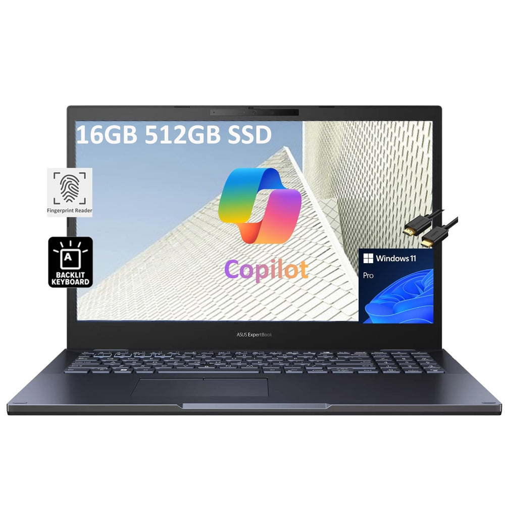 ASUS ExpertBook B2 Laptop (15.6" FHD, Intel 12-core i5-1240P, 16GB RAM, 512GB SSD) for Small Business, Traveling, Engineering, Backlit, Fingerprint, 3-Yr WRT, IST HDMI, Win 11 Pro w/AI Copilot, Black
