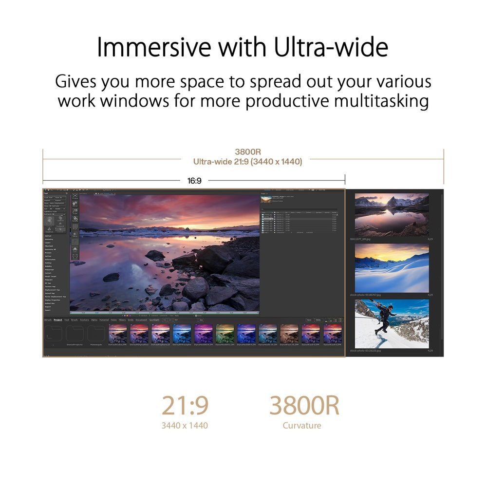 ASUS ProArt Display 34” Ultrawide Curved Professional HDR Monitor (PA34VCNV) - IPS, 21:9 3440 x 1440, 3800R Curve, 100% sRGB/Rec709, ΔE<2, Calman Verified, USB-C Docking PD 96W, RJ45, 3 Year Warranty