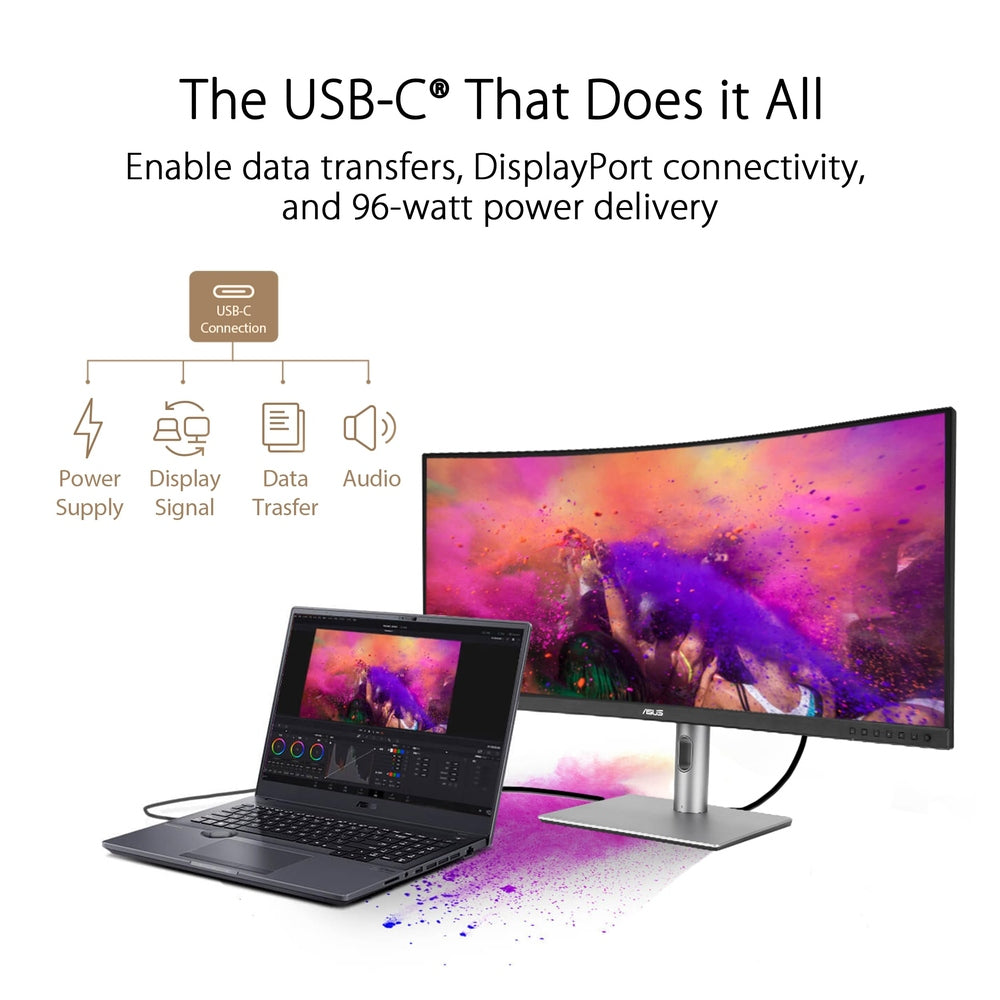 ASUS ProArt Display 34” Ultrawide Curved Professional HDR Monitor (PA34VCNV) - IPS, 21:9 3440 x 1440, 3800R Curve, 100% sRGB/Rec709, ΔE<2, Calman Verified, USB-C Docking PD 96W, RJ45, 3 Year Warranty