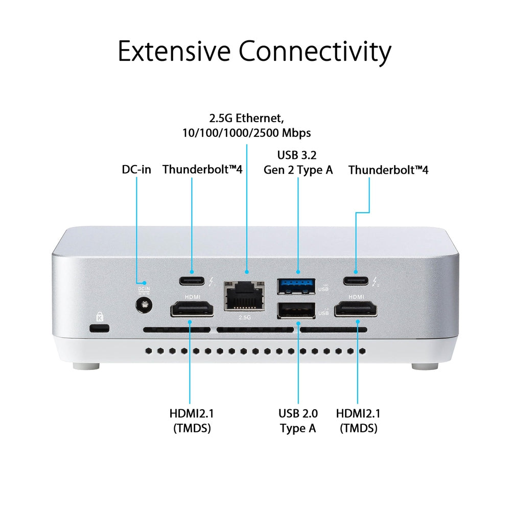 ASUS NUC 14 Pro+ Full System Mini PC with Intel 14th Gen Core Ultra 9 185H, 32GB DDR5 RAM, 1TB PCIe G4x4 NVMe SSD, Thunderbolt 4, Win 11 Home, Silver Aluminum Chassis, VESA Mount Included