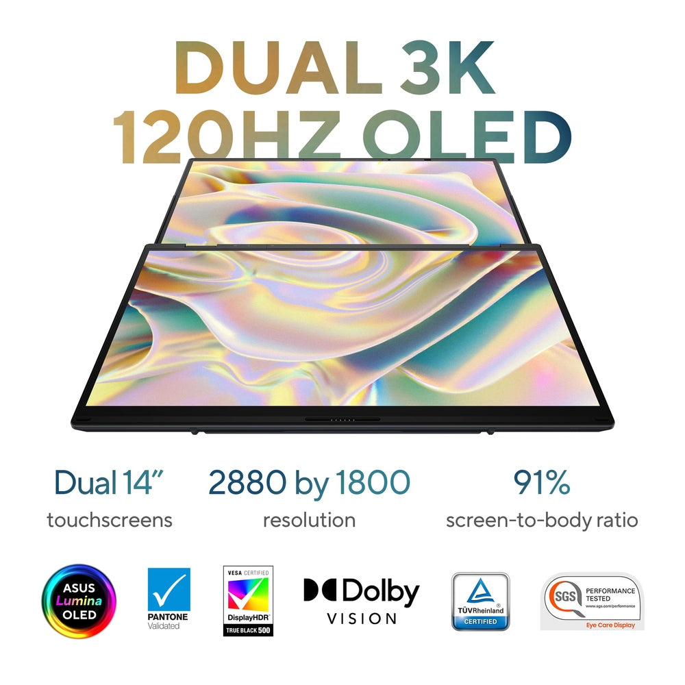 ASUS Zenbook DUO Dual 14" OLED 3K 120Hz Touchscreen Laptop Intel Core Ultra 7 255H 32GB RAM 1TB SSD Inkwell Gray