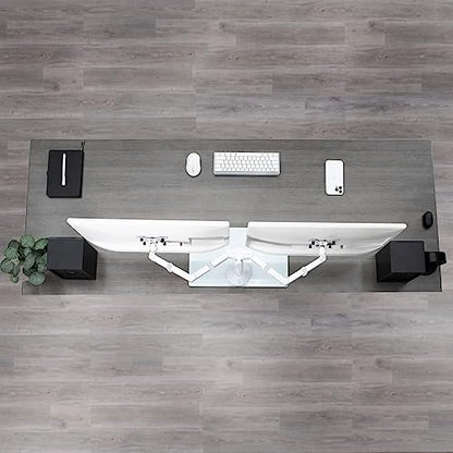 VIVO Freestanding Dual Monitor Stand with Sleek Glass Base and Adjustable Arms, Mounts 2 Screens up to 32 inch and 22 lbs Each, White, STAND-V002FGW