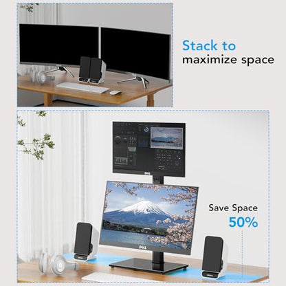 Dual Monitor Stand - Vertical Stack Screen Free-Standing Desk Mount Arm Riser Fits Two 13 to 34 Inch Computer Monitors with Swivel, Tilt, Height Adjustable, VESA Stand 100 x 100mm, 75 x 75mm AX05TB02