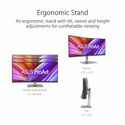 ASUS ProArt Display 34” Ultrawide Curved Professional HDR Monitor (PA34VCNV) - IPS, 21:9 3440 x 1440, 3800R Curve, 100% sRGB/Rec709, ΔE<2, Calman Verified, USB-C Docking PD 96W, RJ45, 3 Year Warranty