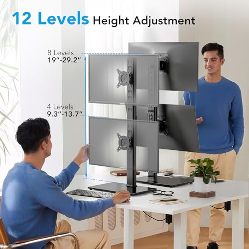 Dual Monitor Stand - Vertical Stack Screen Free-Standing Desk Mount Arm Riser Fits Two 13 to 34 Inch Computer Monitors with Swivel, Tilt, Height Adjustable, VESA Stand 100 x 100mm, 75 x 75mm AX05TB02