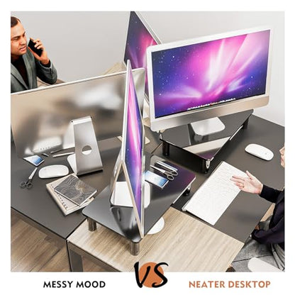 2 Pack Computer Monitor Stand Riser with Height Adjustable Multi Media Desktop Stand for Flat Screen LCD LED TV, Laptop/Notebook/Xbox One, Black HD01B-202