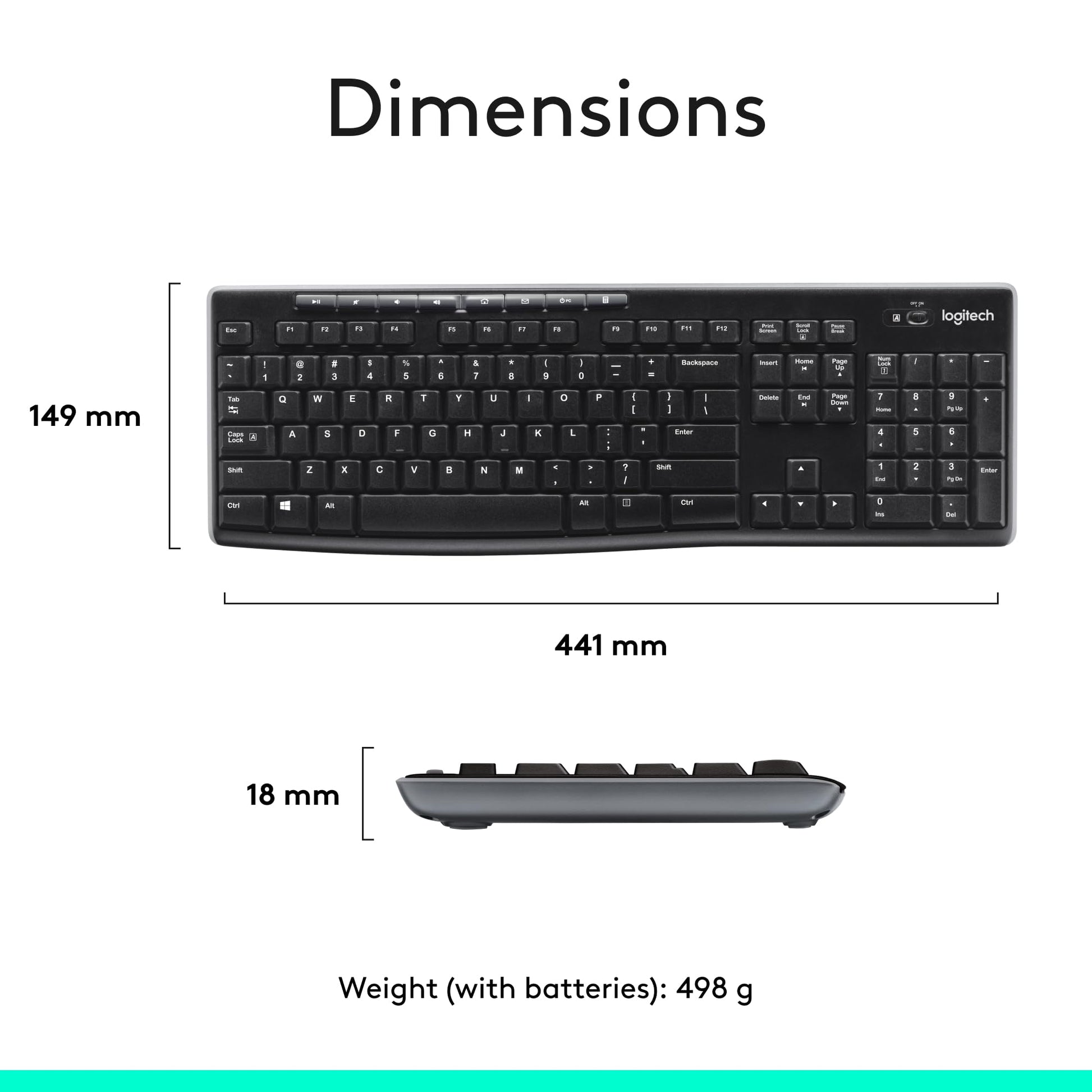 Logitech MK270 Wireless Keyboard And Mouse Combo For Windows, 2.4 GHz Wireless, Compact Mouse, 8 Multimedia And Shortcut Keys, For PC, Laptop - Black