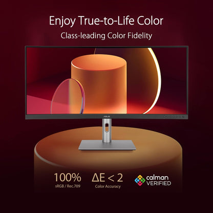 ASUS ProArt Display 34” Ultrawide Curved Professional HDR Monitor (PA34VCNV) - IPS, 21:9 3440 x 1440, 3800R Curve, 100% sRGB/Rec709, ΔE<2, Calman Verified, USB-C Docking PD 96W, RJ45, 3 Year Warranty