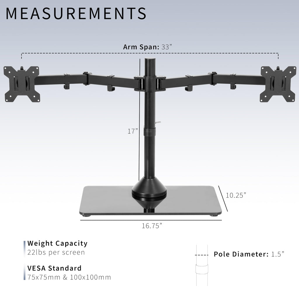 VIVO Freestanding Dual Monitor Stand with Sleek Glass Base