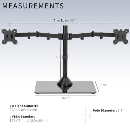 VIVO Freestanding Dual Monitor Stand with Sleek Glass Base