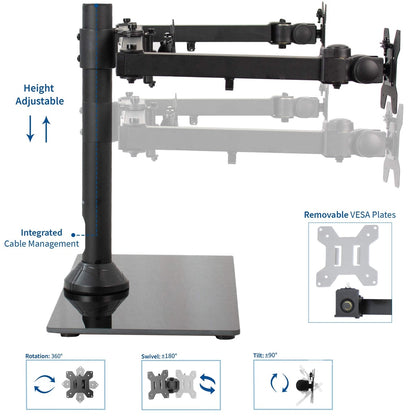 VIVO Black Triple Monitor Mount Freestanding Desk Stand with Glass Base