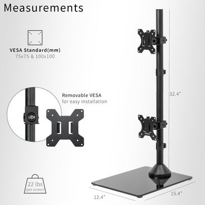 VIVO Dual Monitor Desk Stand with Tempered Glass Base