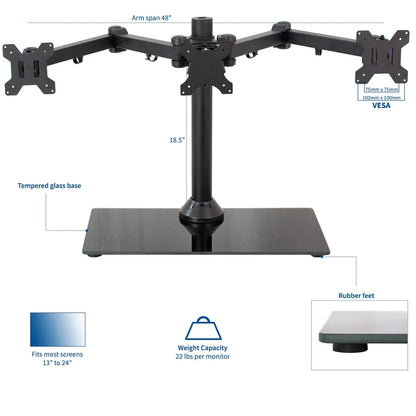 VIVO Black Triple Monitor Mount Freestanding Desk Stand with Glass Base