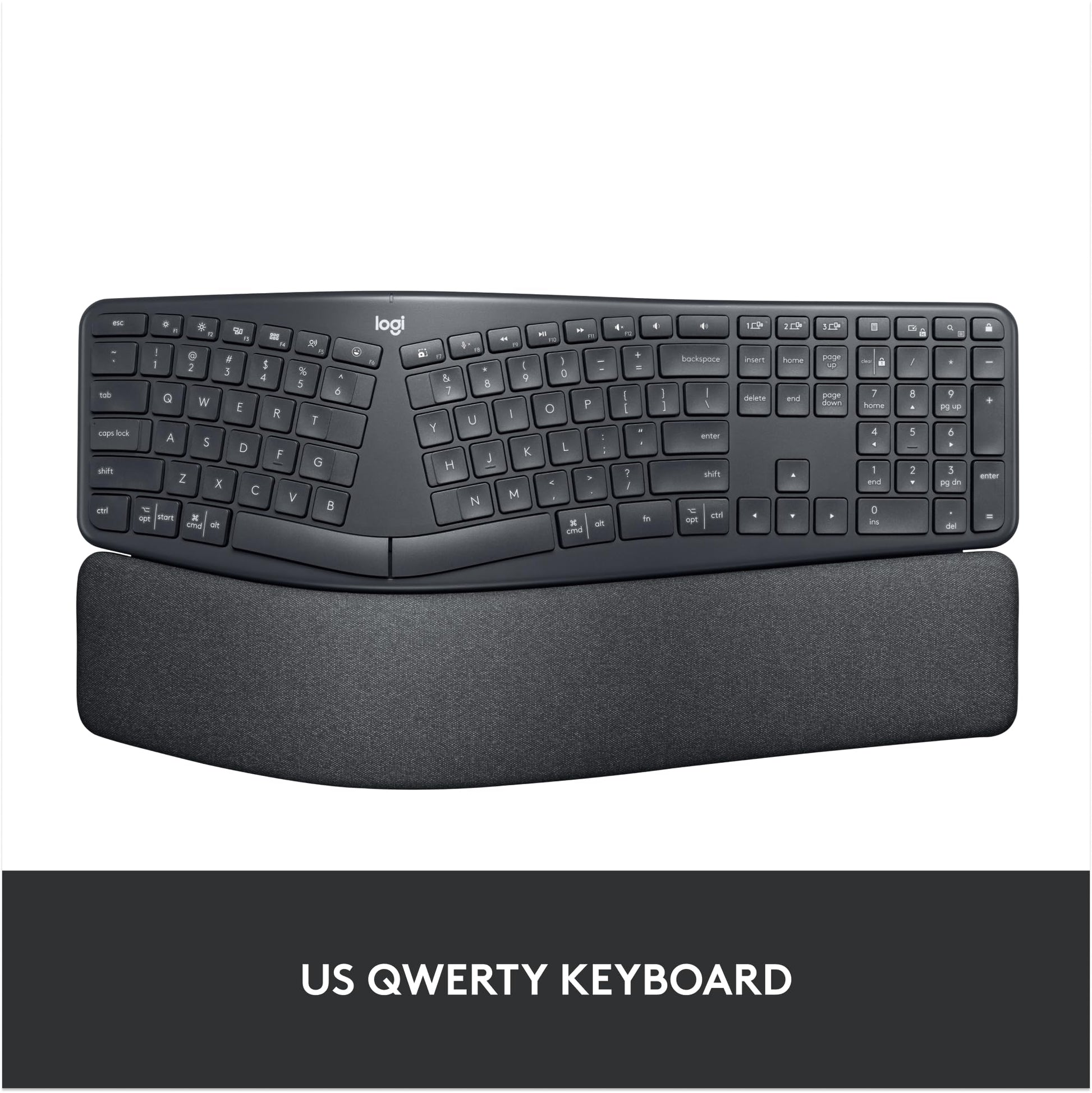 Logitech ERGO K860 Wireless Ergonomic Keyboard - Split Keyboard, Wrist Rest, Natural Typing, Stain-Resistant Fabric, Bluetooth and USB Connectivity, Compatible with Windows/Mac, Black