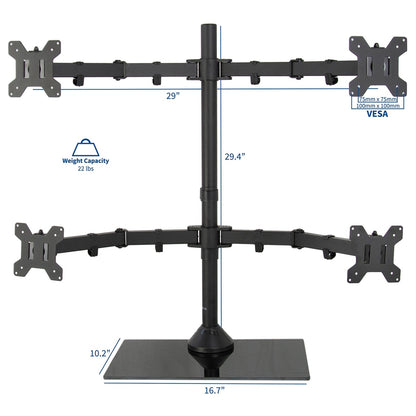 VIVO Black Adjustable Quad Monitor Desk Stand with Heavy Duty Glass Base