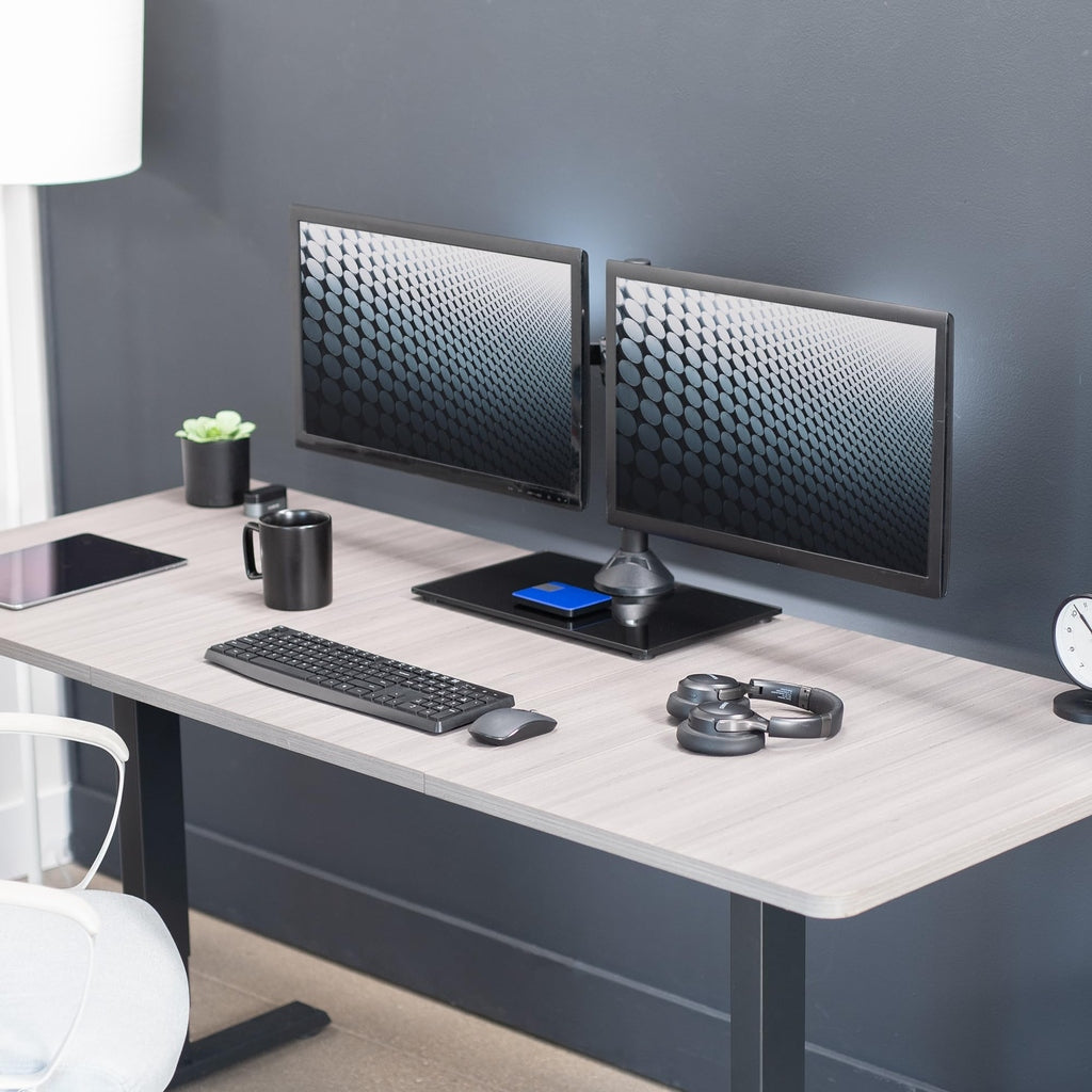 VIVO Freestanding Dual Monitor Stand with Sleek Glass Base