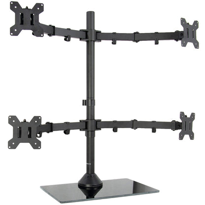 VIVO Black Adjustable Quad Monitor Desk Stand with Heavy Duty Glass Base