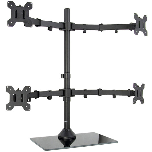 VIVO Black Adjustable Quad Monitor Desk Stand with Heavy Duty Glass Base