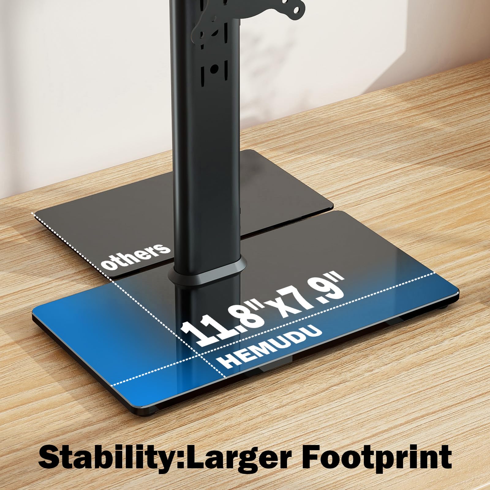 Single LCD Computer Monitor Free-Standing Desk Stand Mount Riser for 13 inch to 32 inch screen with Swivel, Height Adjustable, Rotation, Vesa Base Stand Holds One (1) Screen up to 77Lbs(HT05B-001))