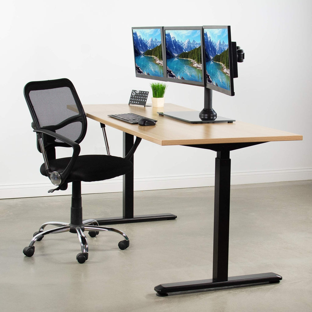 VIVO Black Triple Monitor Mount Freestanding Desk Stand with Glass Base