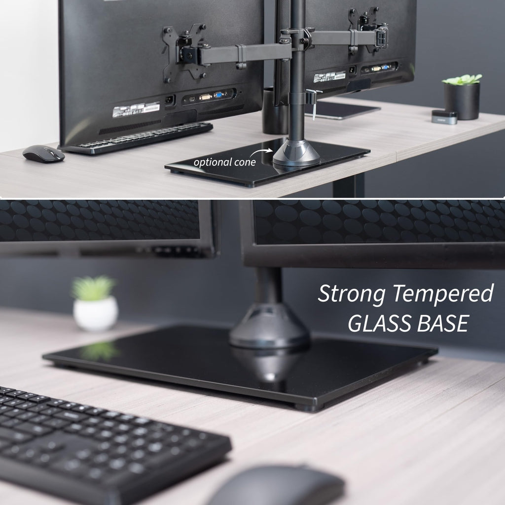 VIVO Freestanding Dual Monitor Stand with Sleek Glass Base