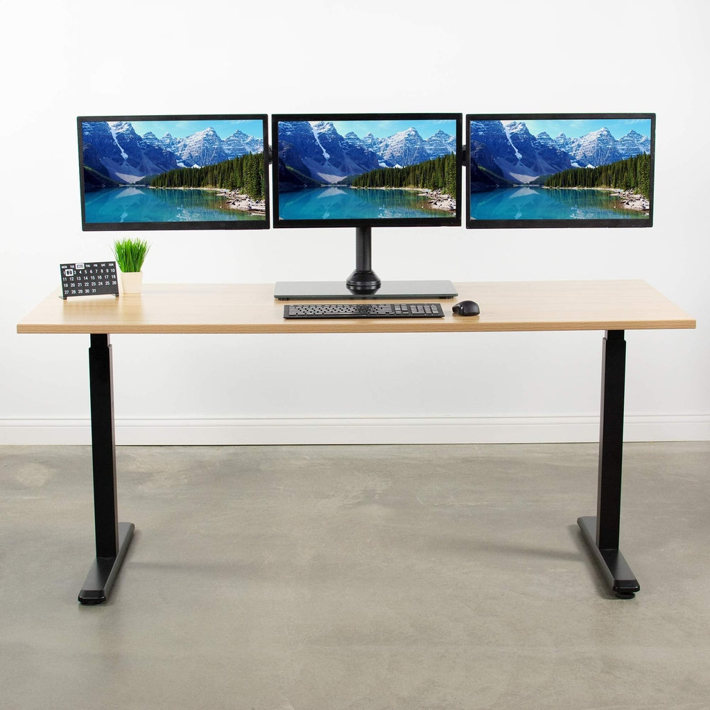 VIVO Black Triple Monitor Mount Freestanding Desk Stand with Glass Base