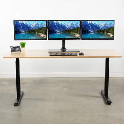 VIVO Black Triple Monitor Mount Freestanding Desk Stand with Glass Base