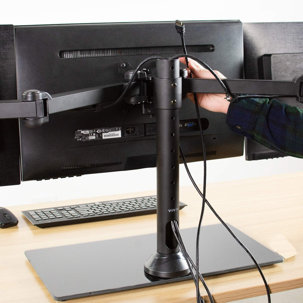 VIVO Black Triple Monitor Mount Freestanding Desk Stand with Glass Base